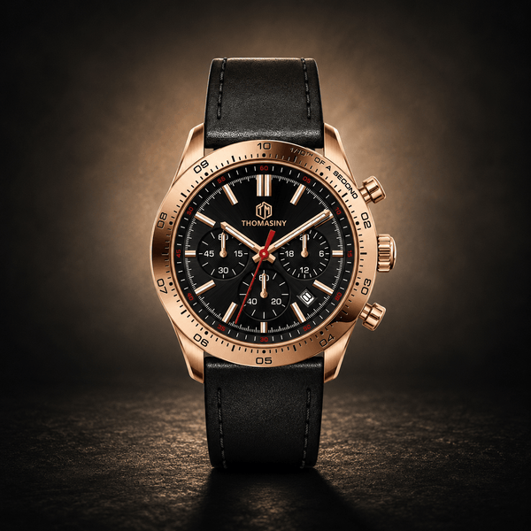 Thomasiny Black Rosé Chrono Leather - THOMASINY®